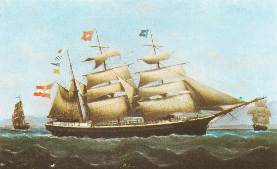 Telling the Story_Barque Milan. Shipowner: Milinović brothers from Morinj, in 1875. Author of the painting: Bazilije Ivanković